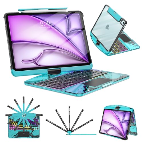 TSQQST Clear Wireless Keyboard Case for iPad Air 13 Inch (M4/M3/M2, 2026/2025/2024)/ iPad Pro 12.9" (6th/5th/4th/3rd Gen), 7-Color Backlit, Pencil Holder & Multi-Touch Trackpad, 360 Rotatable, Blue - color: Clear+Blue, size: Air13/Pro12.9
