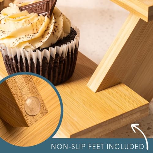 4-Tier Wood Cupcake Stand, Durable & Easy to Assemble Cupcake Holder, Collapsible Display Risers w/ Non-Slip Pads, Rustic Dessert Display Stands for Baby Shower Decorations, Vendor Fairs & More