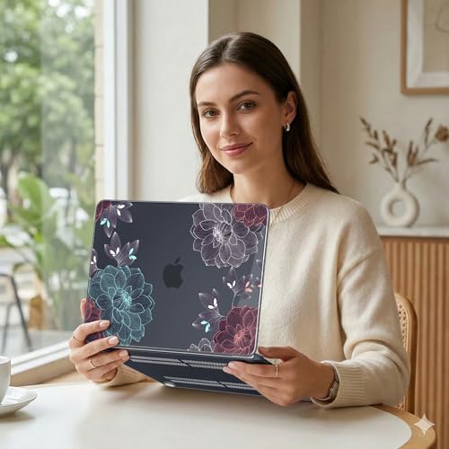 DONGKE Compatible with MacBook Neo 13 Inch Case 2026 A3404 A18 Pro chip & Touch ID, Plastic Hard Shell with Keyboard Cover, Screen Protector & Dust Plugs, Dahlia Flowers - color: Dahlia Flowers