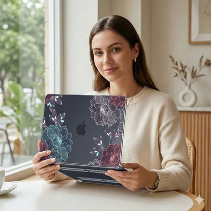 DONGKE Compatible with MacBook Neo 13 Inch Case 2026 A3404 A18 Pro chip & Touch ID, Plastic Hard Shell with Keyboard Cover, Screen Protector & Dust Plugs, Dahlia Flowers - color: Dahlia Flowers