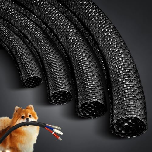 Cord Protectors from Pets No Chew Automotive Split Wire Loom Heat Resistant Cable Management Sleeve Cord Cover Audio Video Sleeving Critter Charger Cat Dog Rabbits Heavy Duty TV 25ft - 1/4 inch - color: Black, size: 1/4" - 25ft