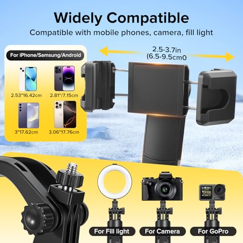 72'' Auto Face Tracking Selfie Stick Tripod Stand, Auto-Open 360° Rotatable Travel Four-Legged Stand for iPhone/Android with Remote, Gesture Control, No App for Vlogging, TK