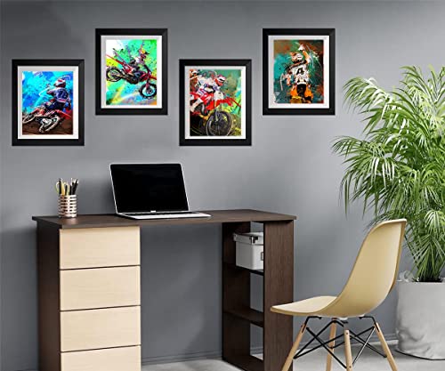 HUACANVASART Motorcycle and Racer Poster Wall Art Prints, Watercolor Abstract Motorcycle Racing Racer Art, Set of 4, 10x8 Inch, Unframed, Indoor, Living Room, Bedroom, Home Office, Kids Room