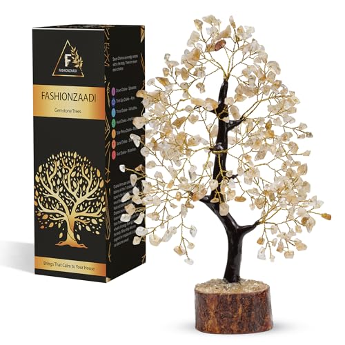 FASHIONZAADI Crystal Tree Gifts for Women, Chakra Healing Citrine Crystals Handmade Money Tree of Life for Home and Office Desk Decoration, Reiki Healing, Good Luck, Positive Energy, Birthday Gifts - color: Citrine Golden Wire