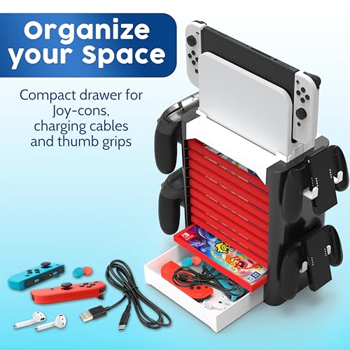 Skywin NS Compatible Nintendo Switch Games Holder, Nintendo Switch Stand, Game Disk Rack, Controller Organizer, Switch Holder Stand for Gamers, Nintendo Switch Accessories (White) - color: White