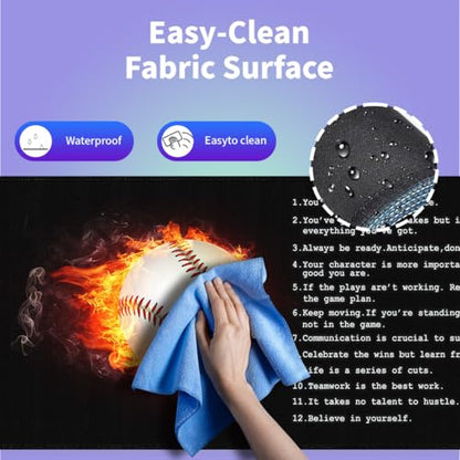 Large Gaming Mouse Pad (31.5" x 15.8")- Fantasy Baseball with Flame Inspirational Quote Wisdom for Success in Life & Sport, Extra XXL Office Accessories, Premium Stitched Anti-Slip Desk Mat - color: Motivational Quote Design