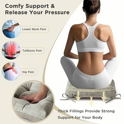 AddGrace Chair Cushions for Dining Chairs Set of 1 Kitchen Seat Cushions with Ties and Non Slip Backing Tufted Indoor Seat Pad for Kitchen Dining Room 18" x 17" x 3" Heather Grey - color: Heather Grey