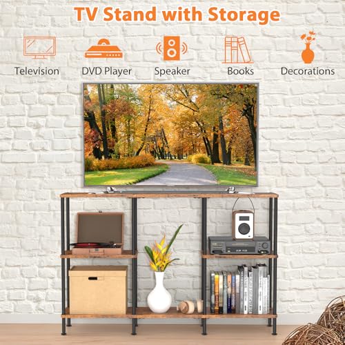 50 Inch TV Stand, Tall Entertainment Center with Open Storage Shelves,3 Tier Tall Farmhouse TV Console Table for Small Spaces, Media Cabinet Rustic Entertainment Center for Living Room Bedroom, Brown - color: Brown