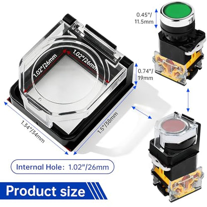 PC Power Button Switch Cover 26x26mm Square Hole 2-Pack | Solid ABS plastic guard with adhesive. Fits 38x34x19mm external spaces on PCs, CNC panels, and home appliances perfectly. - style: Square opening