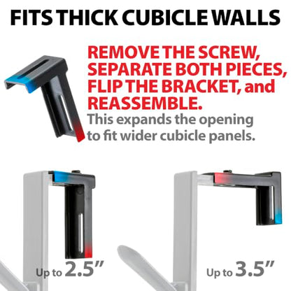 Officemate Double Coat Hooks for Cubicle Panels, Adjustable 1.25-3.5 Inch, Charcoal (22005) - color: Black