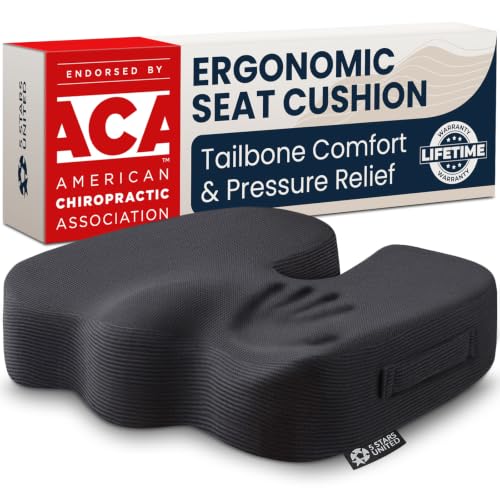 5 STARS UNITED Seat Cushion - Memory Foam Chair Cushion for Tailbone Pain Relief - Ergonomic Support for Coccyx, Sciatica & Butt - Office, Desk & Gaming Chair, Car Seat, Wheelchair, Airplane, Black - color: Black Mesh, size: X-Large