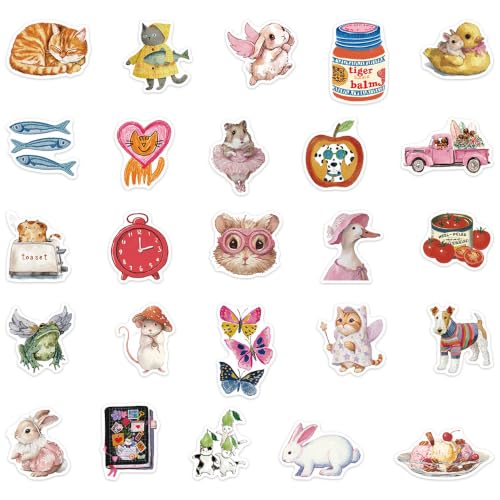 50PCS Cute Watercolor Animal Stickers Vinyl Waterproof Aesthetic Cartoon | Water Bottles, Journals, Laptops, Scrapbooking, Whimsical Decor, Adults - style: animal