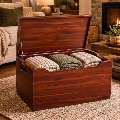Blanket Storage Chest, Fully Assembled Solid Wood, Mahogany Finish - color: Blanket Storage - Mahogany