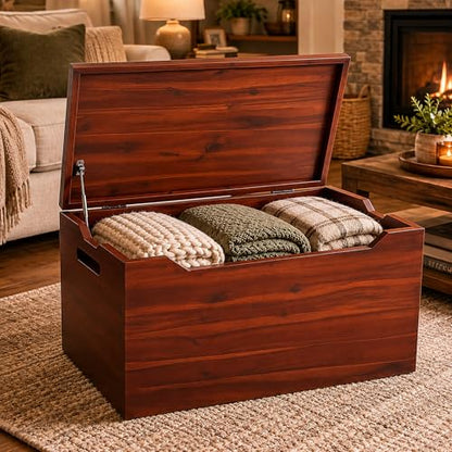 Blanket Storage Chest, Fully Assembled Solid Wood, Mahogany Finish - color: Blanket Storage - Mahogany