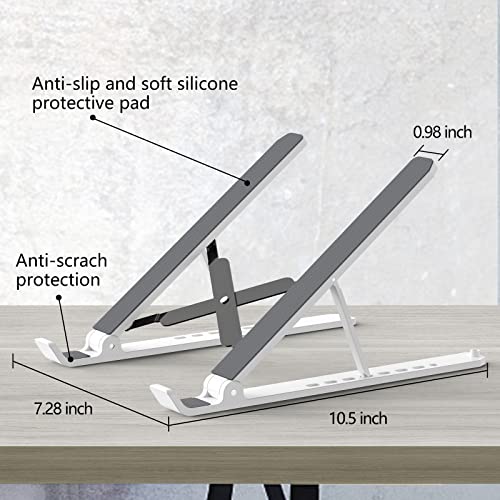Tonmom Laptop Stand for Desk, Adjustable Laptop Riser ABS+Silicone Foldable Portable Notebook Holder, Ventilated Cooling Notebook Mount Computer Stand for 10-15.6” Laptops,Tablets-White - color: White