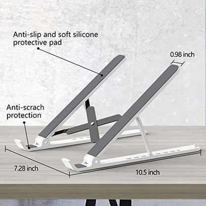 Tonmom Laptop Stand for Desk, Adjustable Laptop Riser ABS+Silicone Foldable Portable Notebook Holder, Ventilated Cooling Notebook Mount Computer Stand for 10-15.6” Laptops,Tablets-White - color: White