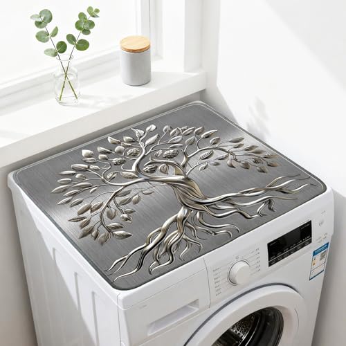Nuxovilar Metallic Tree of Life with Berries Dryer Cover for the Top, Non-slip Washer & Dryer Protector, 23.62"x19.68" Dust-proof Washing Machine Mat, Diatom Mud Polyester Top Pad for Laundry Room - color: YTT23701
