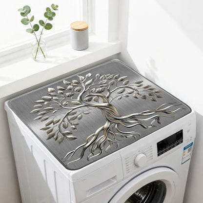 Nuxovilar Metallic Tree of Life with Berries Dryer Cover for the Top, Non-slip Washer & Dryer Protector, 23.62"x19.68" Dust-proof Washing Machine Mat, Diatom Mud Polyester Top Pad for Laundry Room - color: YTT23701