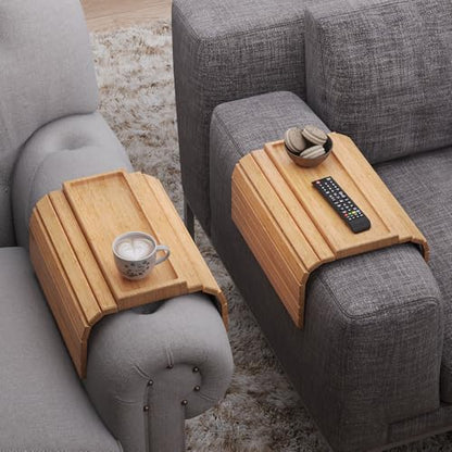 2 Pack Sofa Arm Tray,Bamboo Folding Couch Arm Tray,Sofa Armrest Tray with Anti-Slip Pad for Drinks,Snacks,Phone,Remote Control（Natural） - color: Natural