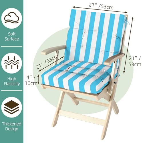 Outdoor Chair Cushions Set of 2, 42x21x4 Inch Patio Cushion for Dining/Rocking Chairs, High Back Soft Seat Pad, Indoor Outside Use, Fade-Resistant & Waterproof, Sky Blue White Stripes - color: Sky Blue White Stripes