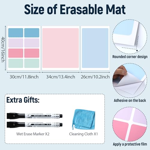Dry Erase Desk Mat, Large Mouse Pad, Erasable Writing White Board for Making Plans, Self Adhesive Desktop Protector with 2 Wet Erase Markers & 1 Eraser for Home Office School 36"x16" (Pink Blue) - color: Pink Blue