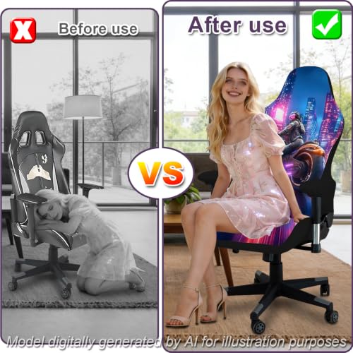 Gaming Chair Covers, 3D Printing Stretchable Soft Non-Slip Easy to Install Gamer Chair Cover with Armrest Cover(No Chair)(C) - color: C