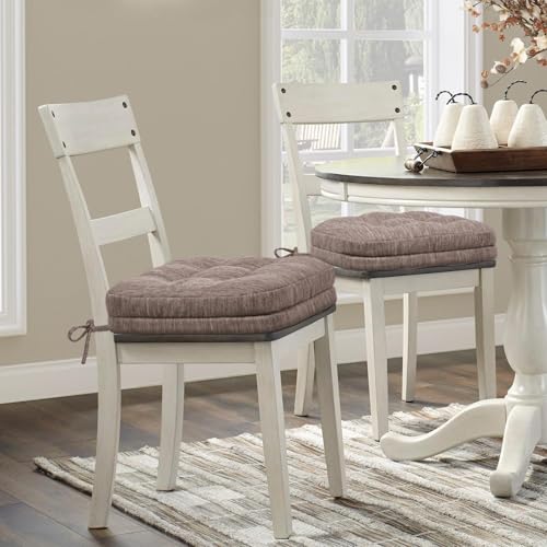 Shinnwa Dining Chair Cushions Set of 2, Dual-Layer Memory Foam Kitchen Chair Cushions, Patented Design Seat Pads with Ties, 16.5 x 16.5 x 3.5in, 2 Pack, Light Brown - color: Light Brown, size: 2 Count (Pack of 1)