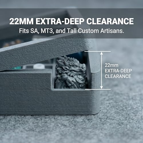 16-Slot Artisan Keycap Display Case, Cement Gray 3D Printed Keycap Storage Box with Magnetic Lid, Dust-Proof Acrylic Cover, Minimalist Desk Setup Organizer for Mechanical Keyboard Enthusiasts - color: Cement Gray