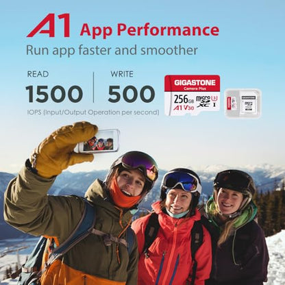 Gigastone 256GB Camera Plus Series Memory Card, Read Speed up to 100MB/s. Ideal for Full HD Video Gopro Drone Android Camera, A1 Micro SDXC Card with Mini Case and SD Adapter. - color: 256 GB