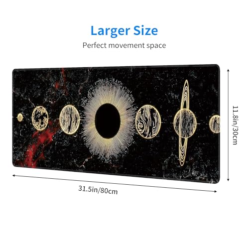 Galaxy Planet Large Mouse Pad,Gaming Keyboard Desk Pad,Extended Mouse Mat Non-Slip Rubber Base with Stitched Edges for Office Game Home XL 31.5"x11.8" - color: Galaxy Planet, size: 31.5L x 11.8W inches