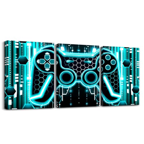 Feelyou Boys Girls Gamer Picture Wall Decor Gaming Canvas Wall Art for Living Room Bedroom Kids Gamepad Wall Painting Posters Modern Game Console Controller Teens Bathroom Wall Art 12"x16"x 3Pcs - color: Multi A04