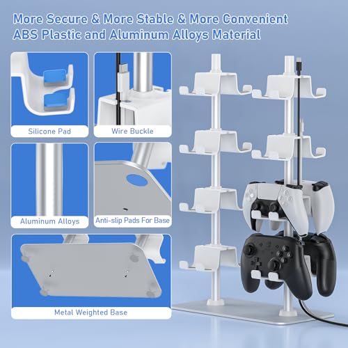 MANMUVIMO Controller Holder for 16 Xbox PS5 PS4 Gaming Controller, Video Game Controller Holder Headphone Stand for Desk, Gamer Gifts for Men, Gaming Room Accessories Maximum Organizer (White) - size: 16 Controller Holder White