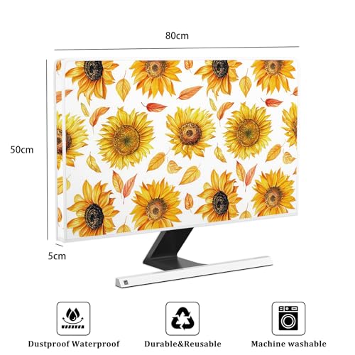 Sun Flowers Waterproof 32 Inch TV Dust Cover Anti-Static Dustproof Protective Rustic Floral Farmhouse Style LCD LED Dust Cover Protective Screen 32 Inch TV，Yellow Flower Design - color: yellow, size: 32 Inch