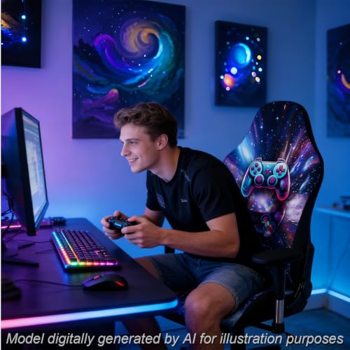 Gaming Chair Covers, 3D Printing Stretchable Soft Non-Slip Easy to Install Gamer Chair Cover with Armrest Cover(No Chair)(A) - color: A