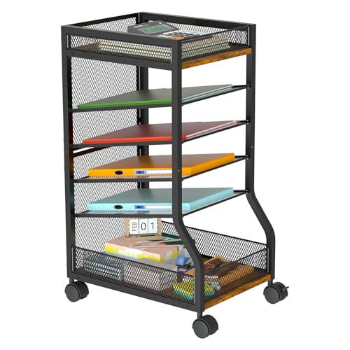 keomaisyto 6-Tier Standing File Organizer for Office Organization, Under Desk File Holder with Sliding Mesh Paper Letter Trays, Slim Rolling File Cart with Wheels for Home/Office/Study - style: Classic