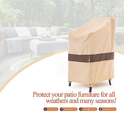 WJ-X3 Stackable Patio Chair Cover, Heavy Duty, Wind Resistant and Waterproof Outdoor Lawn Chair Covers, 28W x 36D x 45H, (4-6 Stacked Chairs), Beige/Coffee, 1-Pack - color: Beige & Coffee, size: 28W x 36D x 45H, 1-Pack, Stacked Chairs (4-6)