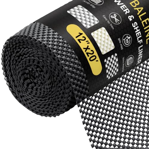 BALEINE Cabinet Liner, 12 in x 20 Ft Drawer and Shelf Liner for Kitchen Cabinets Non-Adhesive, Non-Slip Protect Desks, Cupboard, Drawers, Shelves, Tableware (Black) - color: Black, size: 12"W x 240"L