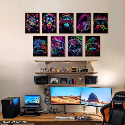 Elegend Gaming Wall Art - 9pcs Water Color Posters, Game Room Decor