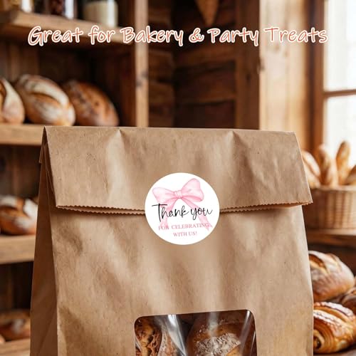 120 x Pink Bow Thank You Stickers, Coquette Wedding Favor Stickers for Bridal Shower, Blush Pink Ribbon Envelope Seals for Invitations, Gift Bags, Cookie Boxes & Party Favors, 1.6 Inch - style: With us