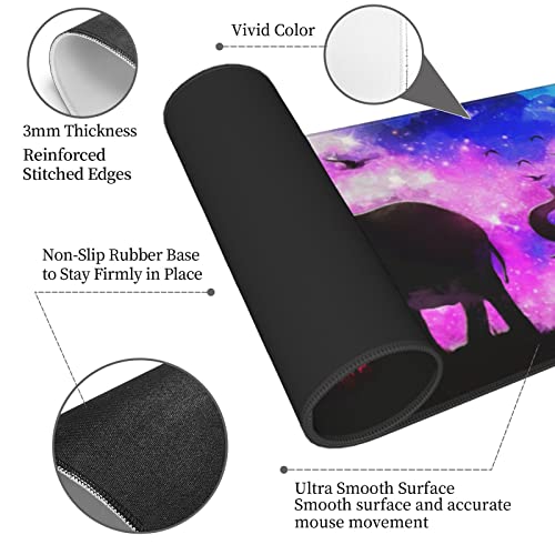 Abstract Elephant Forest Landscape Mouse Pad Extended Large Gaming Mouse Pad XL Oversized Desk Pad Stitched Edges Non-Slip Mat 31.5 X 11.8 Inch - color: Black21