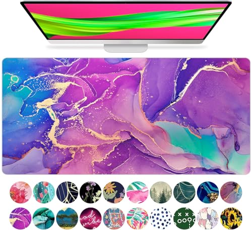 French KOKO Large Mouse Pad Desk Mat Protector Keyboard Pad Desktop Office School Essentials Decor Big Extended Laptop Computer Accessories Pretty Mousepad Women Girls Marble Purple XL 36" x 16.5" - color: Marble-lous Purple, size: 16.5" x 36"