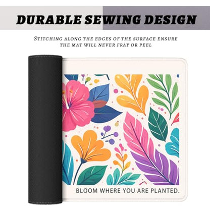 Inspirational Quote Mouse Pad Colorful Floral Leaves Tropical Large Desk Mat with Stitched Edges,Non-Slip Waterproof Rubber Base Mouse Mat Office Computer Keyboard Laptop 31.5"x11.8" - color: Inspirational Quote