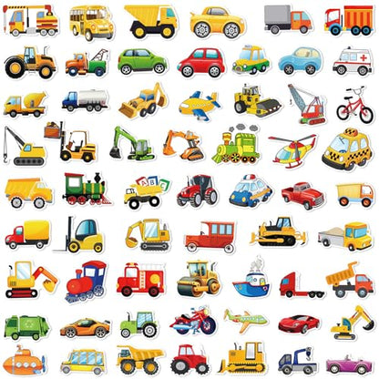 50 PCS Cartoon Vehicle Stickers for Scrapbooking, Construction Truck Decals for Journaling Planner, Waterproof Vinyl Transport Stickers for Water Bottle Laptop Phone DIY Crafts - style: A7