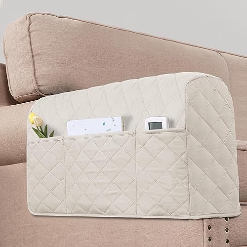 H.VERSAILTEX Couch Arm Covers Water Resistant Armrest Covers for Sofa Remote Control Holder Sofa Armrest Organizer for Magazine, Tablet, Phone, iPad(Set of 2, Ivory/Beige) - color: Single Diamond-ivory/Beige