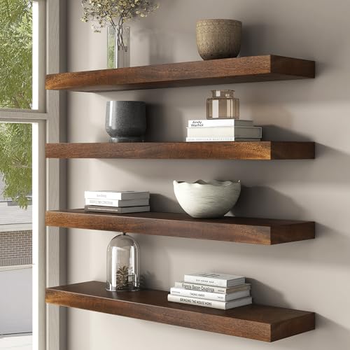 Floating Shelves for Wall, USA-Sourced Walnut Wood 30 Inch Wall Shelves Set of 2, Natural Wooden Mounted Picture Ledge Shelf, Nursery Book Storage Shelf Kids Bookshelf Display, Shelf for Bathroom - color: Usa-sourced Walnut Wood, size: 30''W, 2Packs