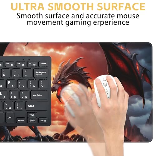 Dragon Desk Mat Large Mouse Pad Gaming Mousepad 31.5 x 15.8 in | Desk Pad for Keyboard and Mouse, Large Non-Slip Rubber Base Mousepad Desk Mat with Stitched Edges for Gaming Office - color: Dragon