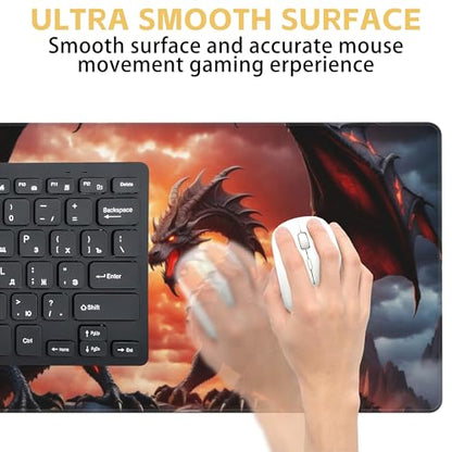 Dragon Desk Mat Large Mouse Pad Gaming Mousepad 31.5 x 15.8 in | Desk Pad for Keyboard and Mouse, Large Non-Slip Rubber Base Mousepad Desk Mat with Stitched Edges for Gaming Office - color: Dragon