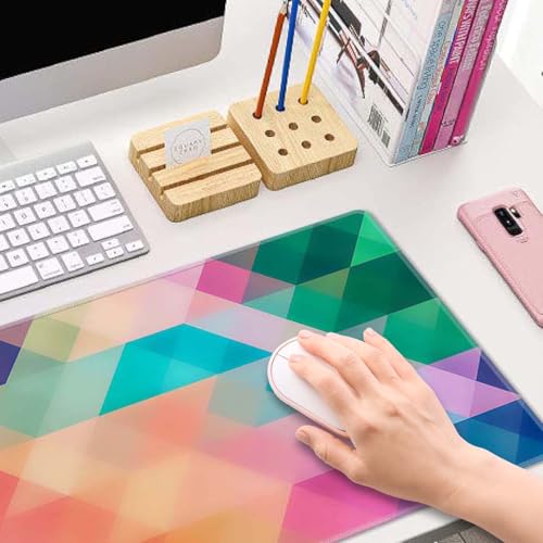 Colorful Triangles Print Desk Mat Large Gaming Mouse Pad XL Extended Mousepad Desk Pad Big Keyboard Pad Desktop Mouse Mat 31.5"x11.8" Deskmat for Gamers with Stitched Edges Non-Slip Rubber Base - color: Colorful Triangles Print