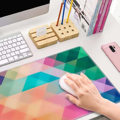 Colorful Triangles Print Desk Mat Large Gaming Mouse Pad XL Extended Mousepad Desk Pad Big Keyboard Pad Desktop Mouse Mat 31.5"x11.8" Deskmat for Gamers with Stitched Edges Non-Slip Rubber Base - color: Colorful Triangles Print