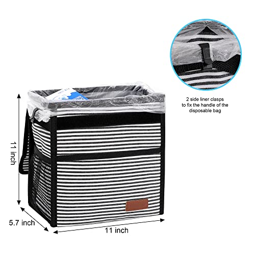 Femuar Leak Proof Car Trash Can With Lid - Waterproof Garbage Bag With Storage Mesh Pocket, Large/Stripe - color: Stripe, size: 3 Gallons